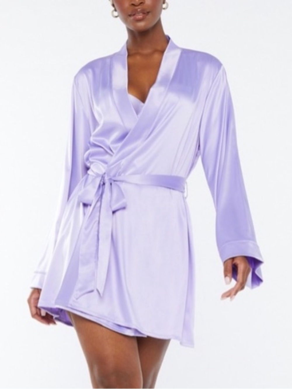 Savage X Fenty Lavender Satin Wrap Robe with Tie Waist